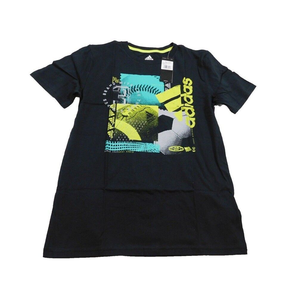 Adidas Short Sleeve Sports  Graphic Tee Kids Size L 14/16 Black Green